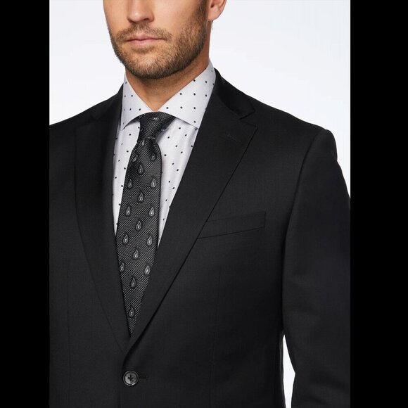 ORVIETO for Ernest 100% Wool Stretch Notch Lapel Modern Fit Black Suit Size 42R - Picture 3 of 11